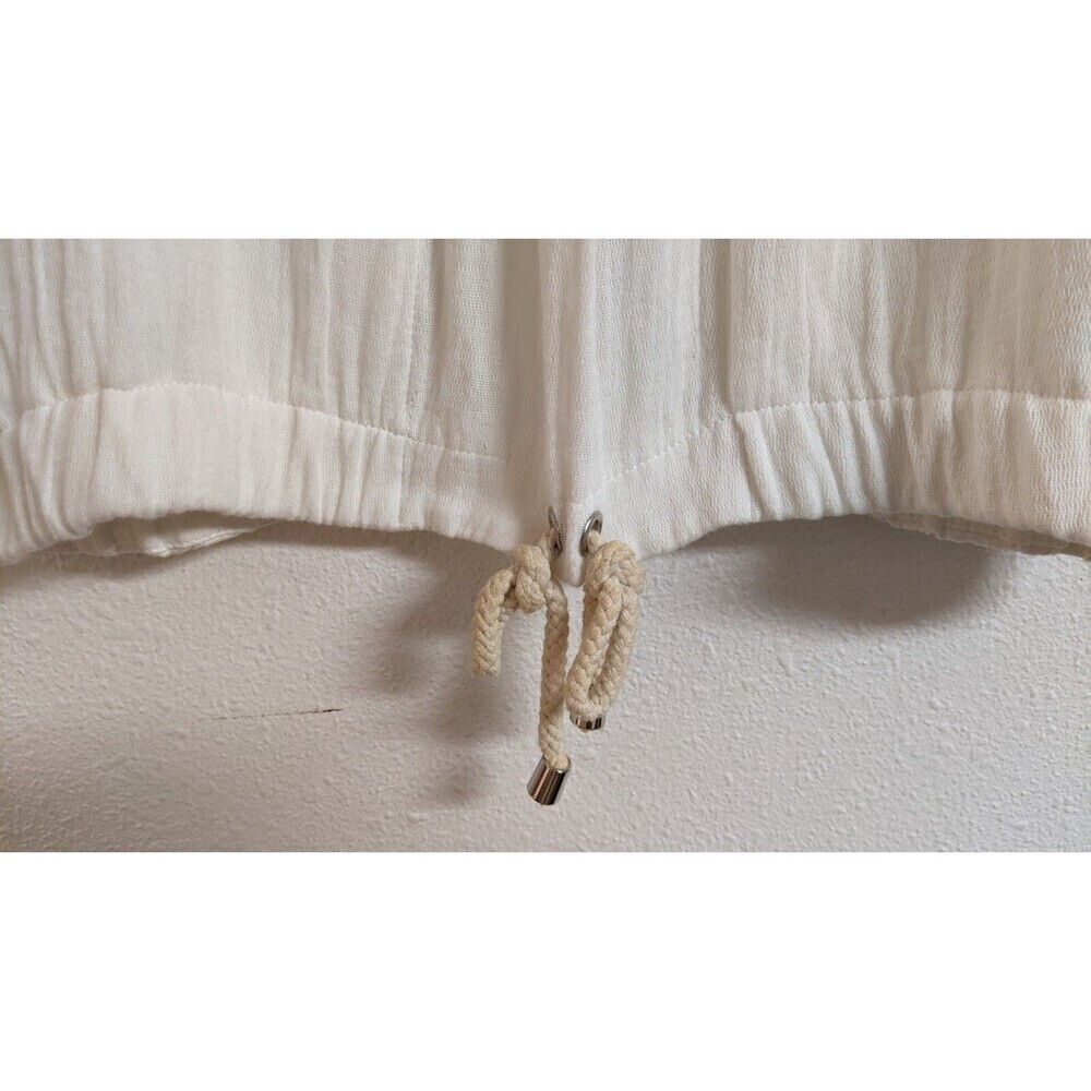 Women's ZARA W/B Collection Cotton Gauze Chiffon Back LS Tie Waist Top M - Picture 4 of 8